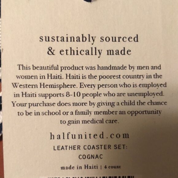 Half United Home Black Leather Coaster Set of 4 - Picture 3 of 5